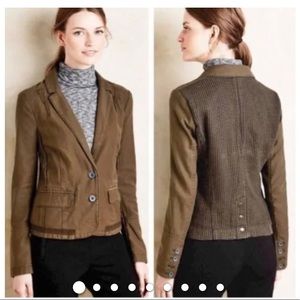 HEI HEI Anthropologie Size 4 Olive Green Long Sleeve Pockets Blazer Jacket